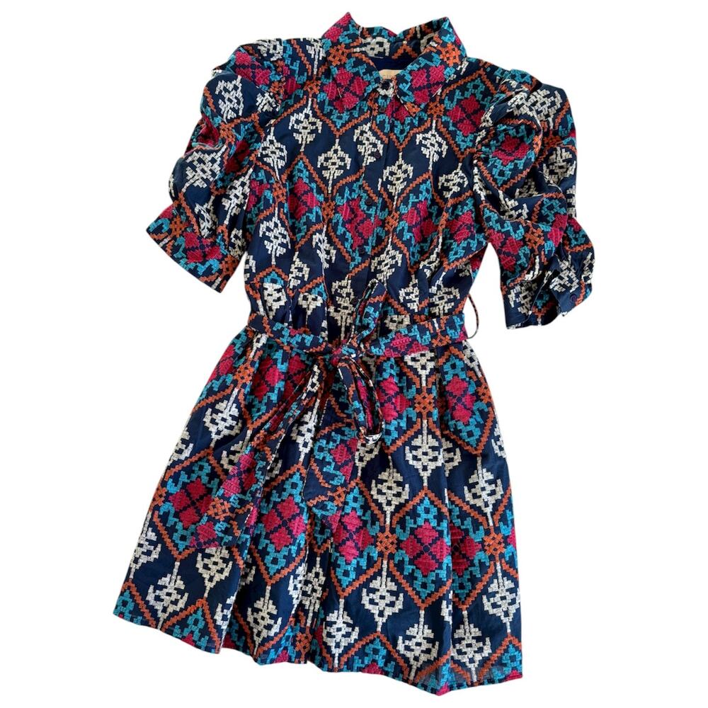 CIEBON Scarlette Embroidered Mini Shirt Dress Womens Medium Twee Cotton Colorful